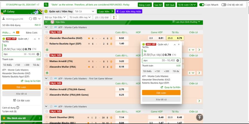 Cá cược Tennis và cách vào kèo hiệu quả cho người mới 3 Kèo tài xỉu hiển thị rõ ràng trên bảng kèo cá cược quần vợt