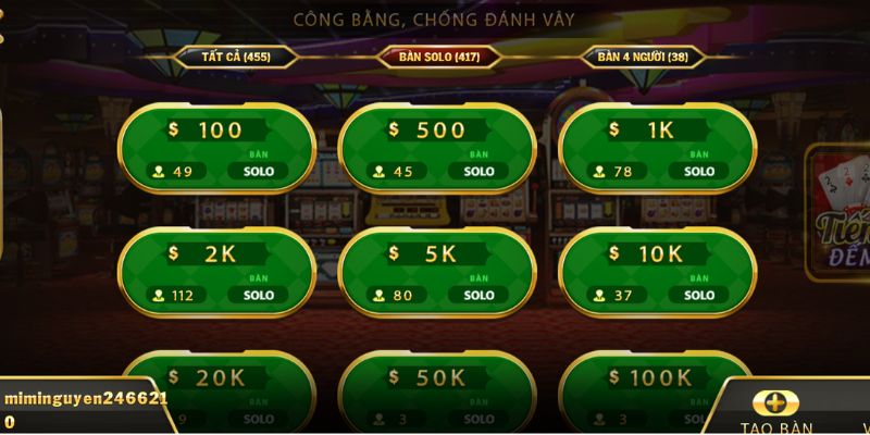 Tiến lên đếm lá và cách chơi hiệu quả cho người mới 3 Nhiều bàn chơi với đa dạng mức cược khác nhau trong tiến lên đếm lá